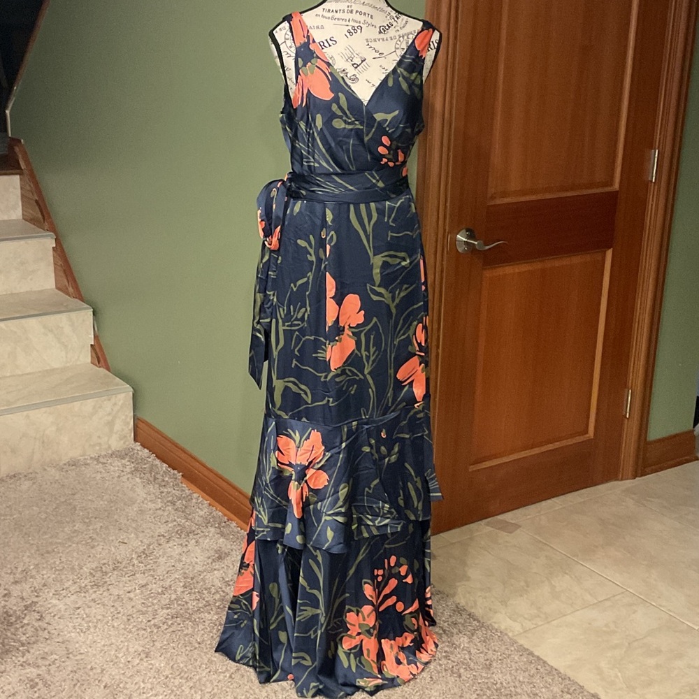 Hutch Navy and Coral Floral Maxi Dress, Size L, NWT